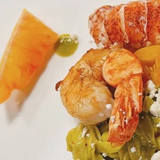 Shrimp and Lobster Fettuccine in poblano cream
