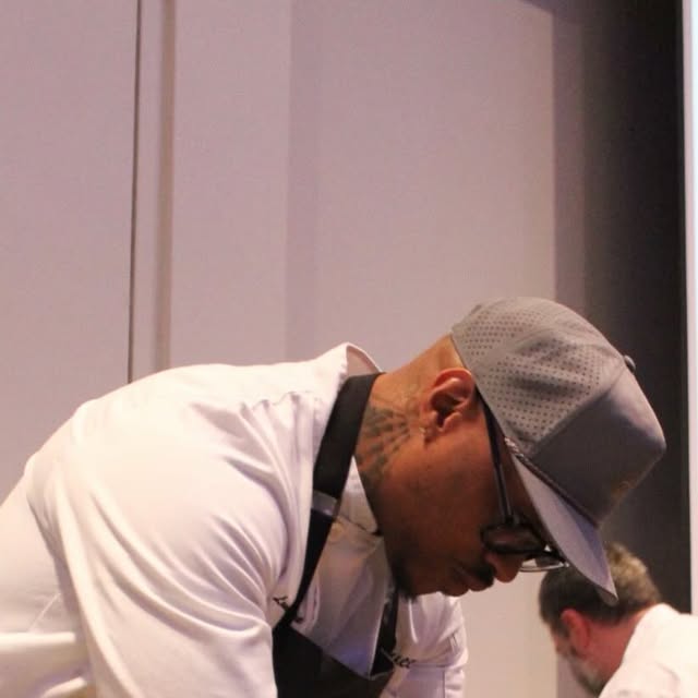 Chef plating in whites