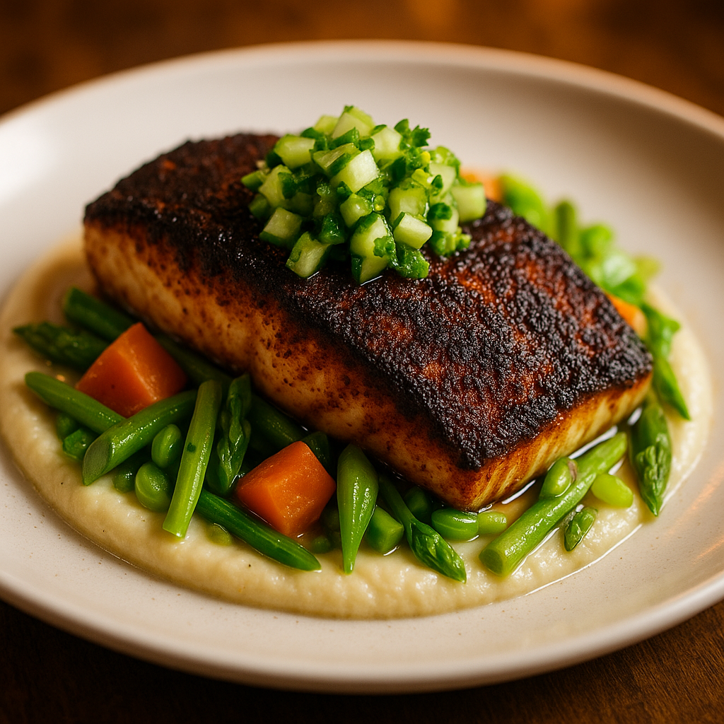 Blackened mahi mahi, sample plating (placeholder image to be replaced with the chef's own photo)