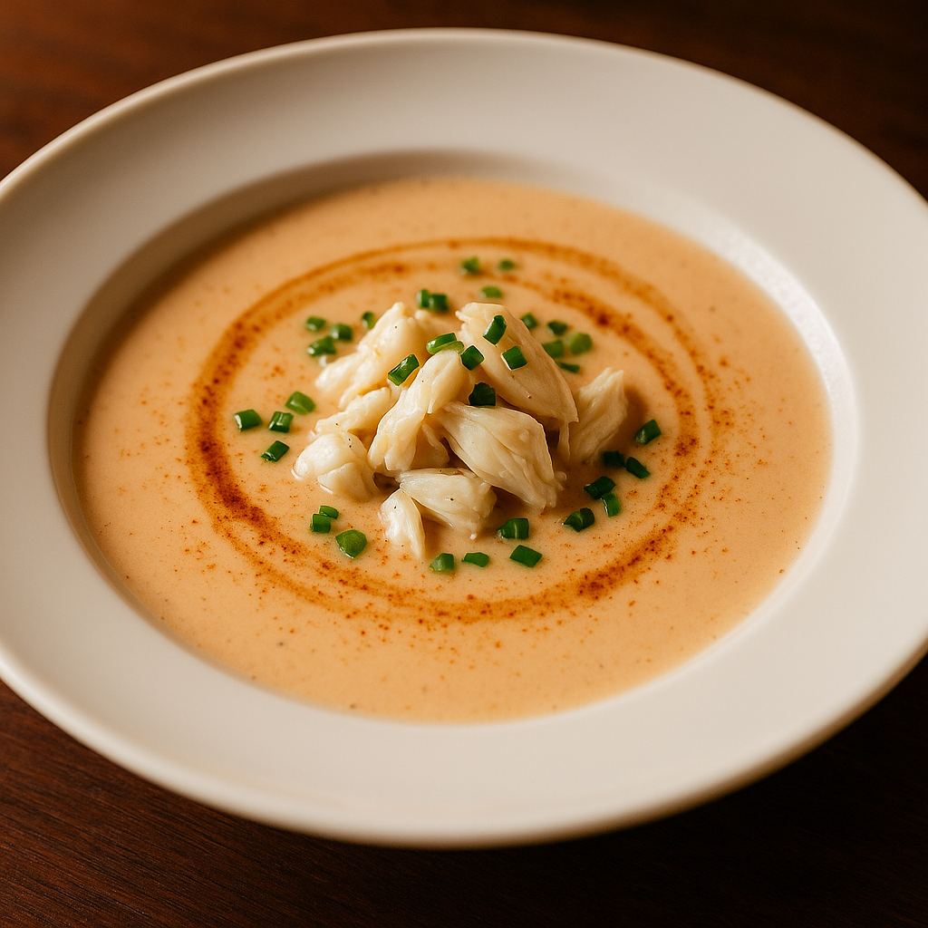 She-crab soup, sample plating (placeholder image to be replaced with the chef's own photo)