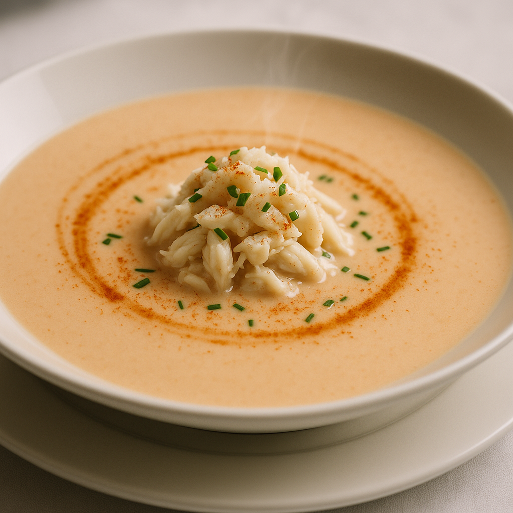 She-crab soup, sample plating (placeholder image to be replaced with the chef's own photo)